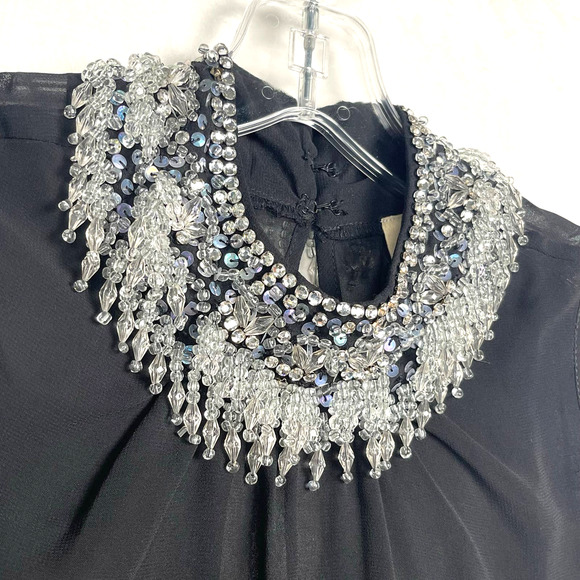 Urban Outfitters Pins & Needles Dramatic Beaded Collar Sheer Black‎ Tank XS - Picture 3 of 15